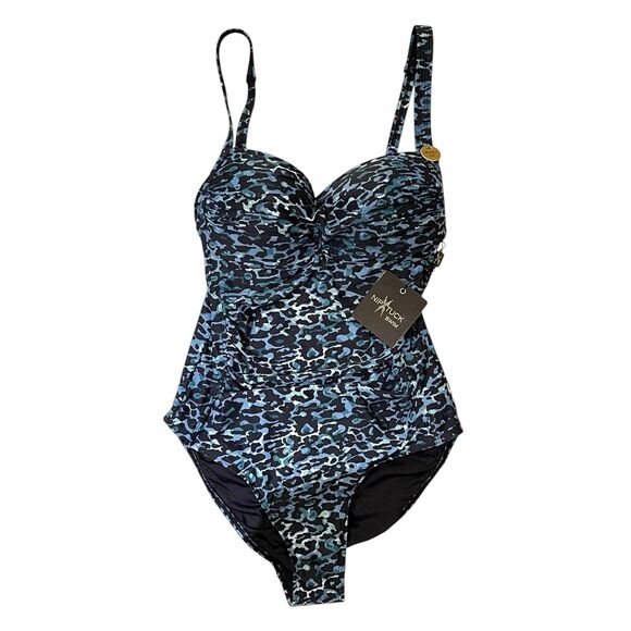 NEW Women's NIP TUCK Navy Leopard Multi-Fit Cup Ruched One Piece Swimsuit Size 8 - Picture 6 of 14